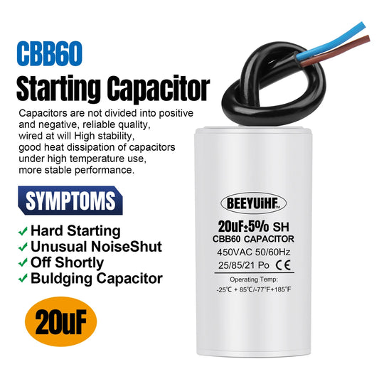 CBB60 Motor Start Capacitor 3µF–80µF 450VAC 50/60Hz with Cable