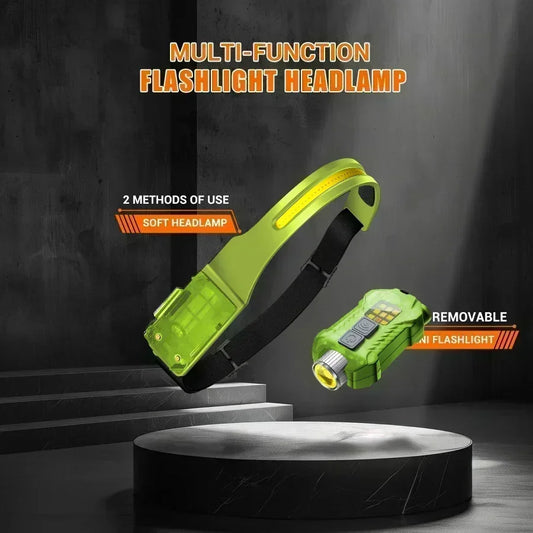 LED+COB Dual Light Source Induction Headlight Detachable 2-in-1 Flashlight 9-level Dimming Outdoor Multifunctional Fishing Torch