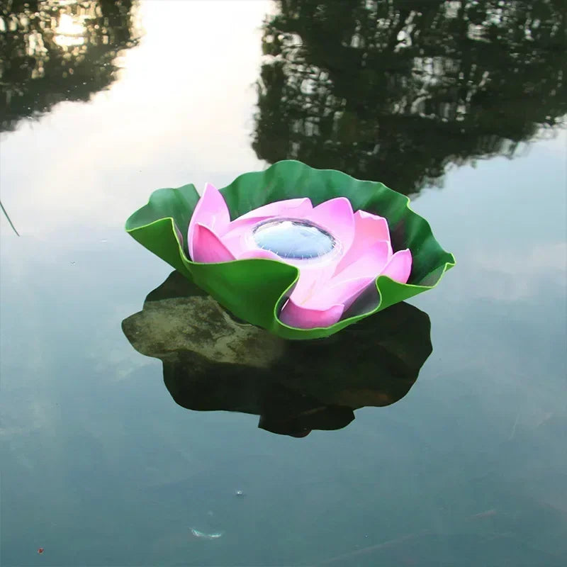 Solar Operated LED Floating Lotus Light Waterproof Artificial Flower Night Lamp for Pond Pool Garden Fish Tank Water Decor
