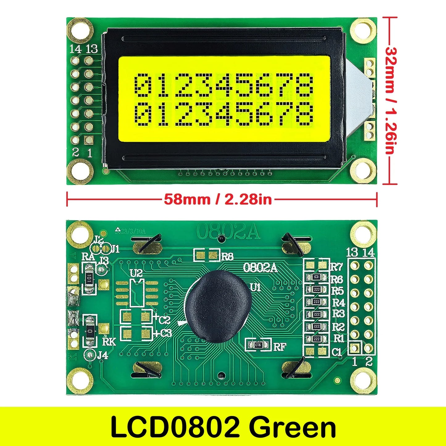 LCD0802 8x2 Character LCD Display Module 3.3V 5V Blue Green Screen LCM for Arduino and DIY Projects