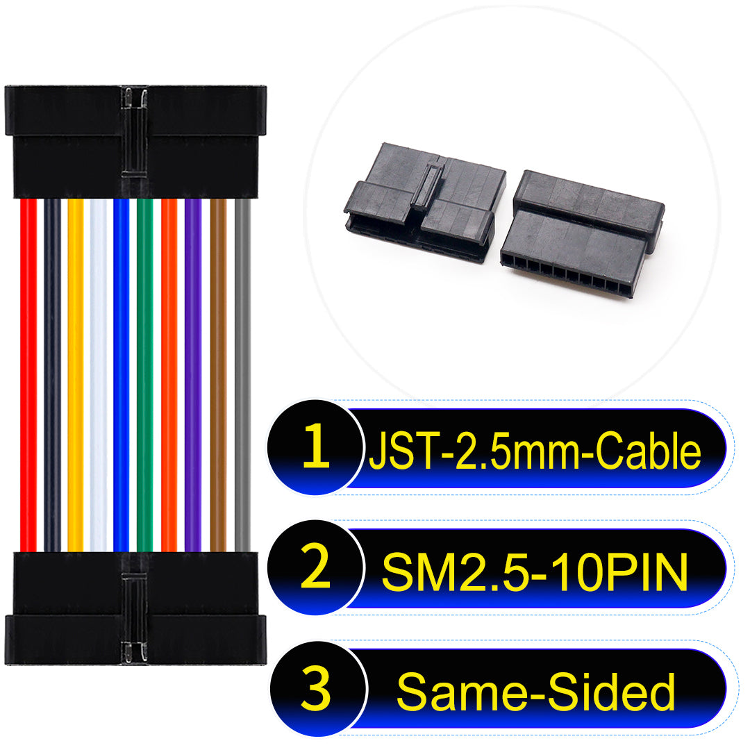 JST SM2.54 10Pin Female Same-Side-Head cable, 2.54mm pitch, UL1007-certified, designed for LED lighting, power modules, and industrial applications.