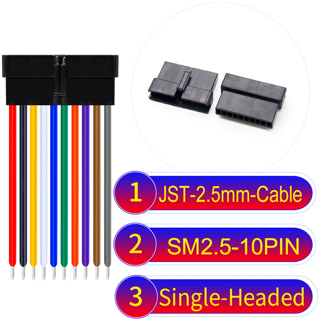 JST SM2.54 10Pin Female Single-Headed cable, 2.54mm pitch, UL1007-certified, designed for LED lighting, power modules, and industrial applications.