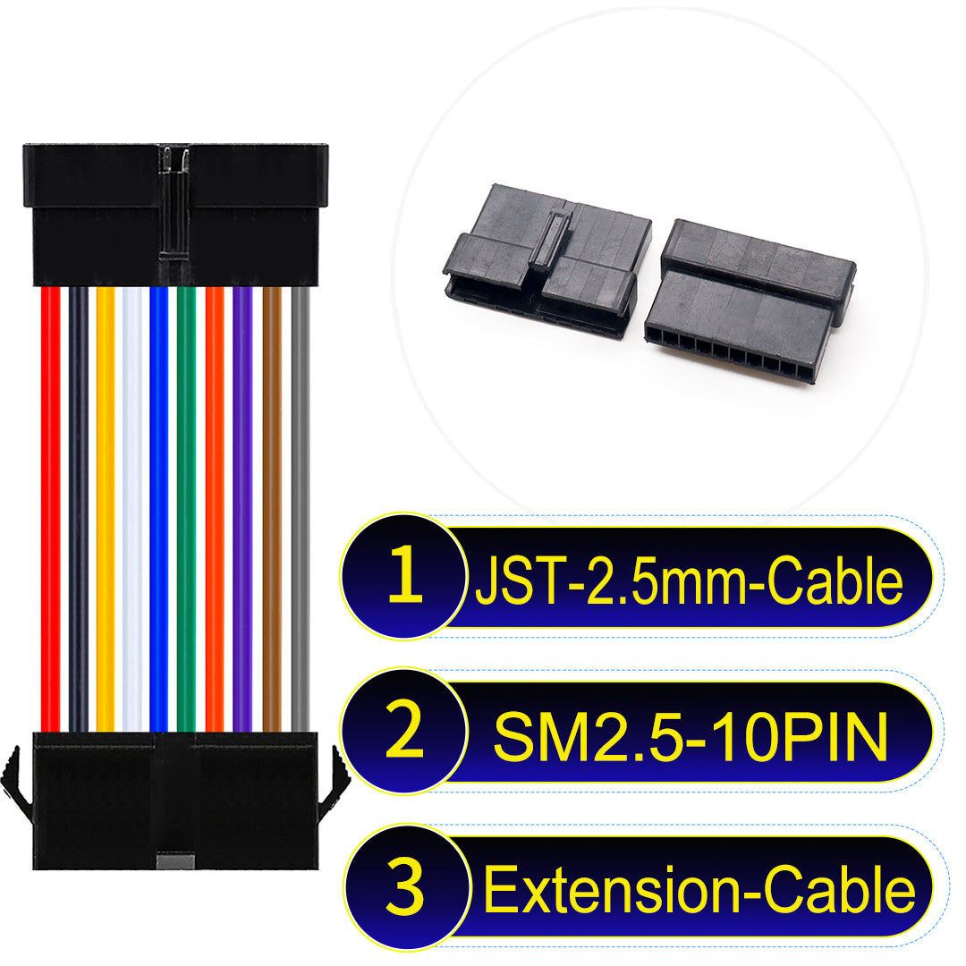 JST SM2.54 10Pin Male Female Extension Cable, 2.54mm pitch, UL1007-certified, designed for LED lighting, power modules, and industrial applications.