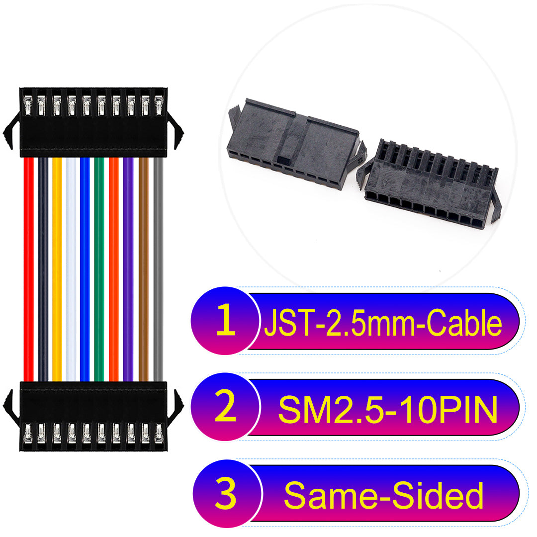 JST SM2.54 10Pin Male Same-Side-Head Cable, 2.54mm pitch, UL1007-certified, designed for LED lighting, power modules, and industrial applications.