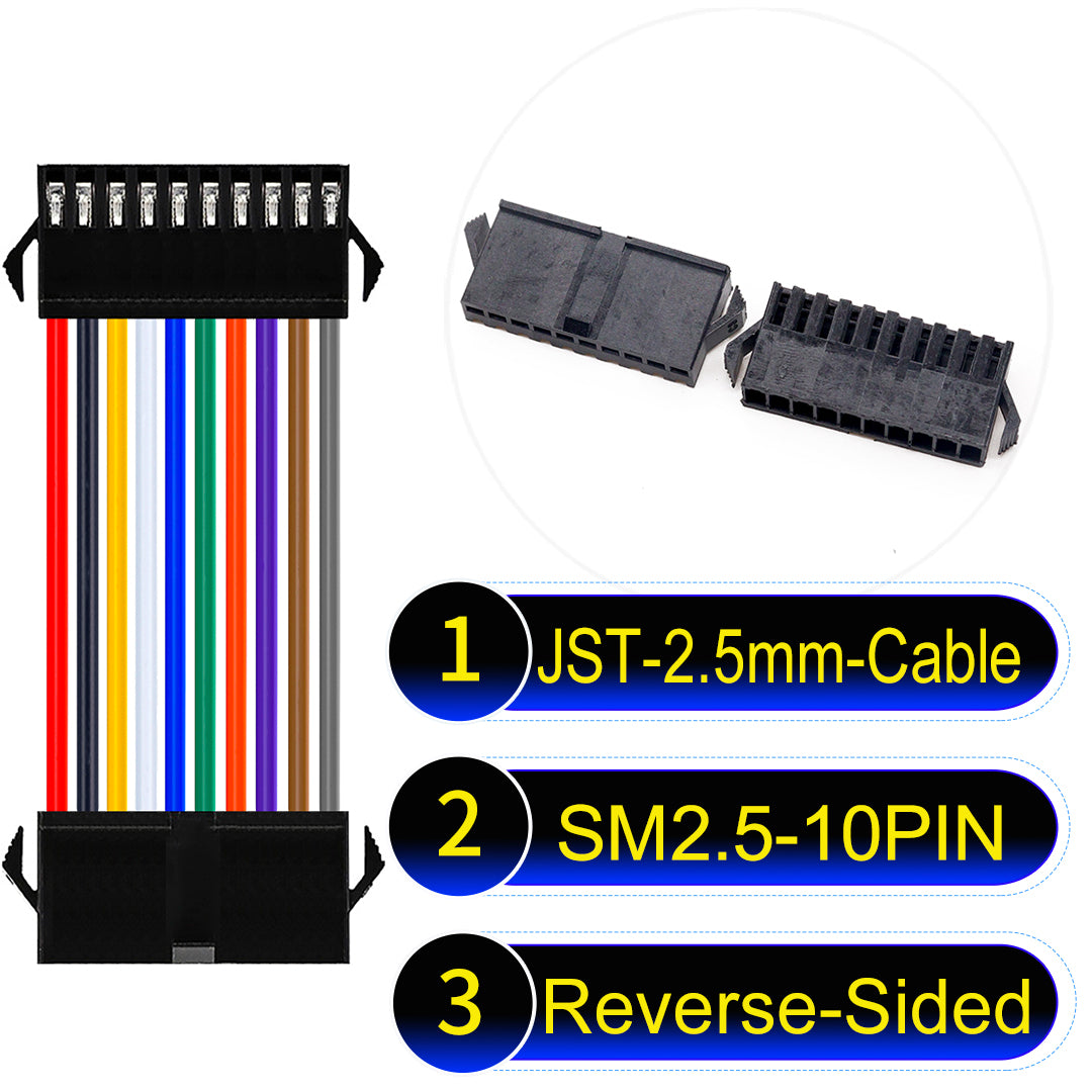 JST SM2.54 10Pin Reverse-Side-Head cable, 2.54mm pitch, UL1007-certified, designed for LED lighting, power modules, and industrial applications.