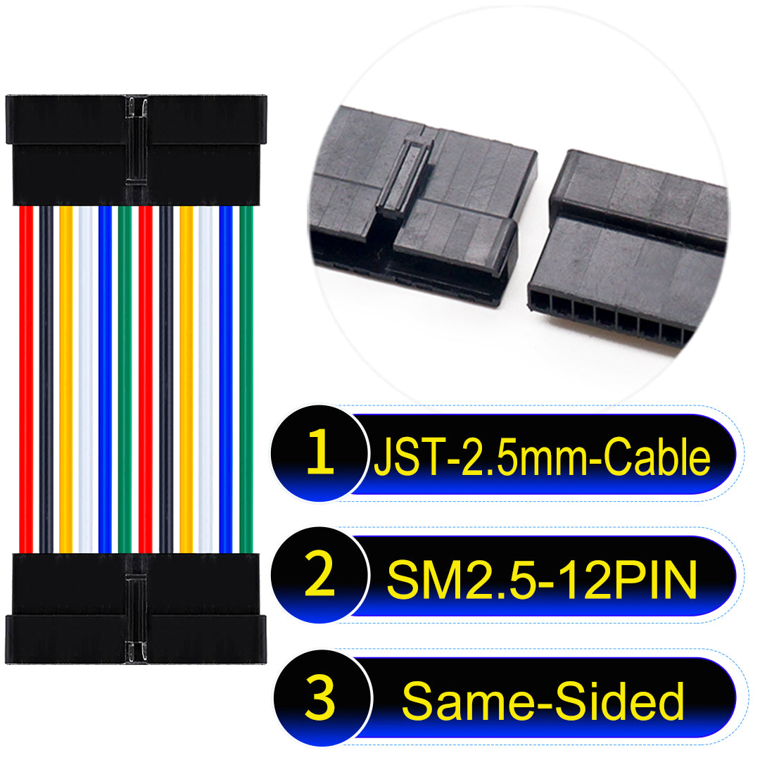 JST SM2.54 12Pin Female Same-Side-Head cable, 2.54mm pitch, UL1007-certified, designed for LED lighting, power modules, and industrial applications.