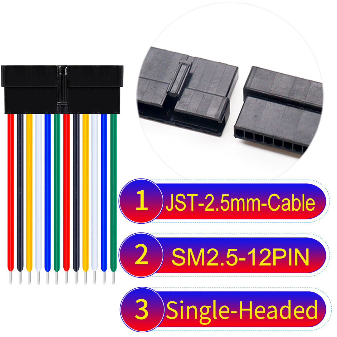 JST SM2.54 12Pin Female Single-Headed cable, 2.54mm pitch, UL1007-certified, designed for LED lighting, power modules, and industrial applications.
