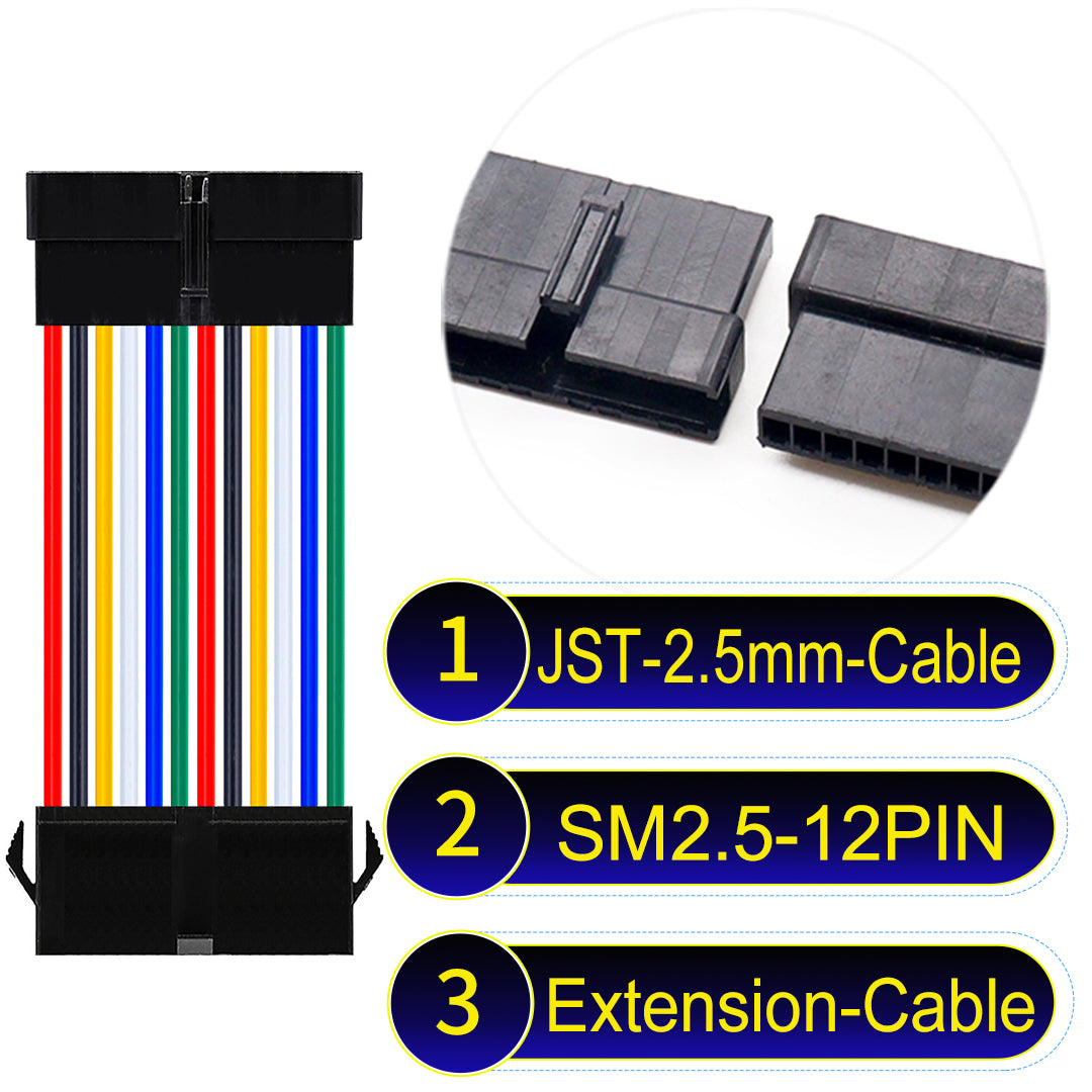 JST SM2.54 12Pin Male Female Extension Cable, 2.54mm pitch, UL1007-certified, designed for LED lighting, power modules, and industrial applications.