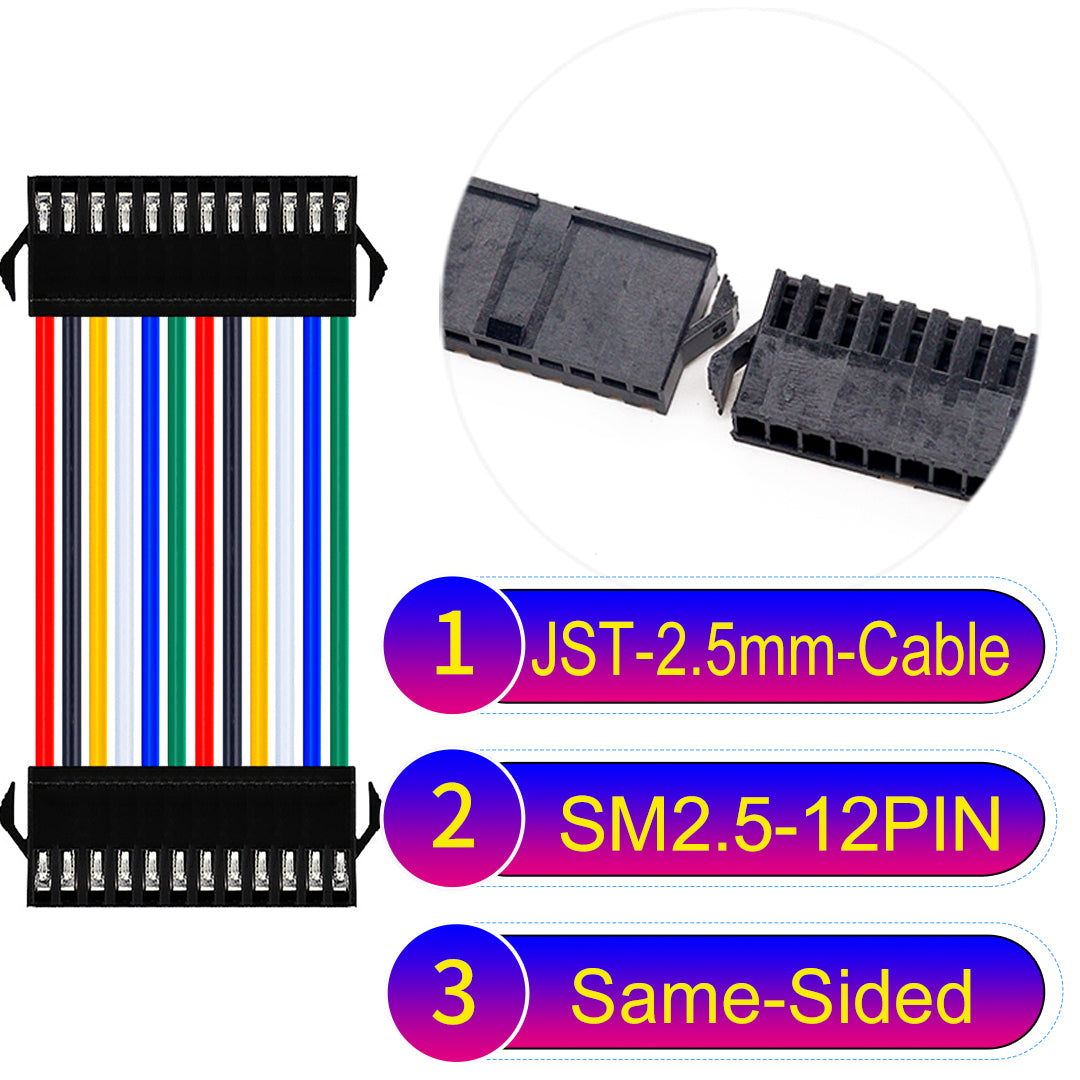 JST SM2.54 12Pin Male Same-Side-Head Cable, 2.54mm pitch, UL1007-certified, designed for LED lighting, power modules, and industrial applications.