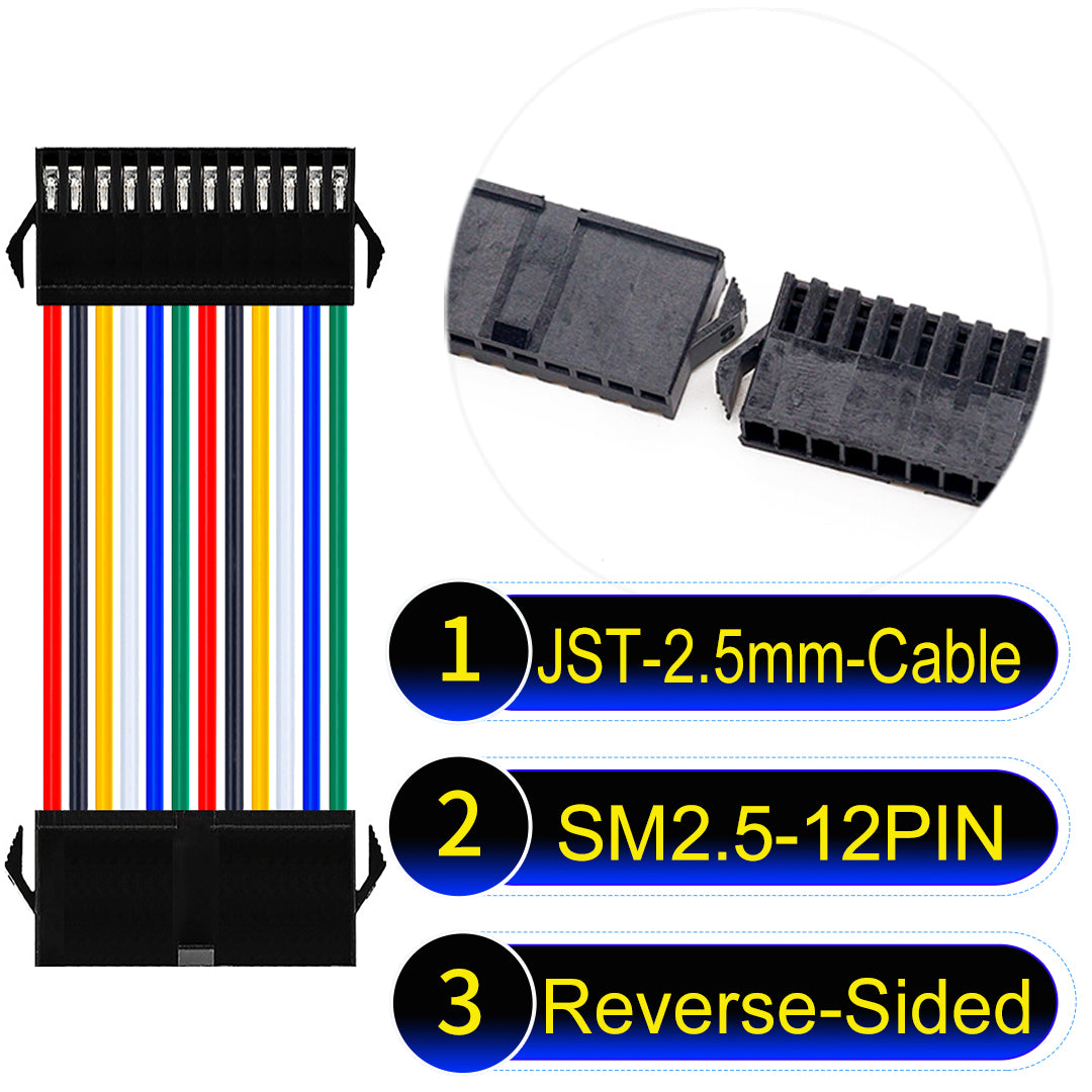 JST SM2.54 12Pin Reverse-Side-Head cable, 2.54mm pitch, UL1007-certified, designed for LED lighting, power modules, and industrial applications.