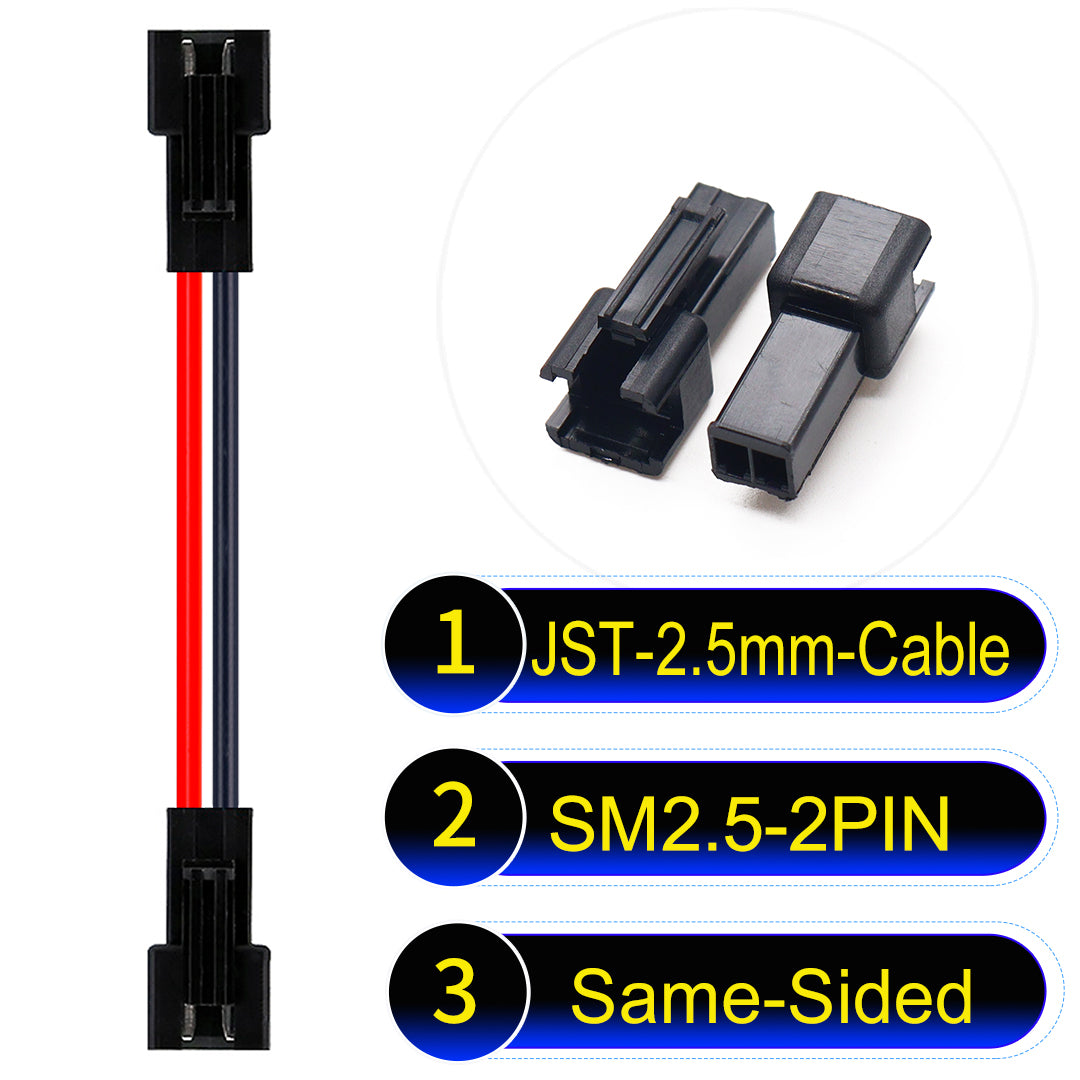 JST SM2.54 2Pin Female Same-Side-Head cable, 2.54mm pitch, UL1007-certified, designed for LED lighting, power modules, and industrial applications.
