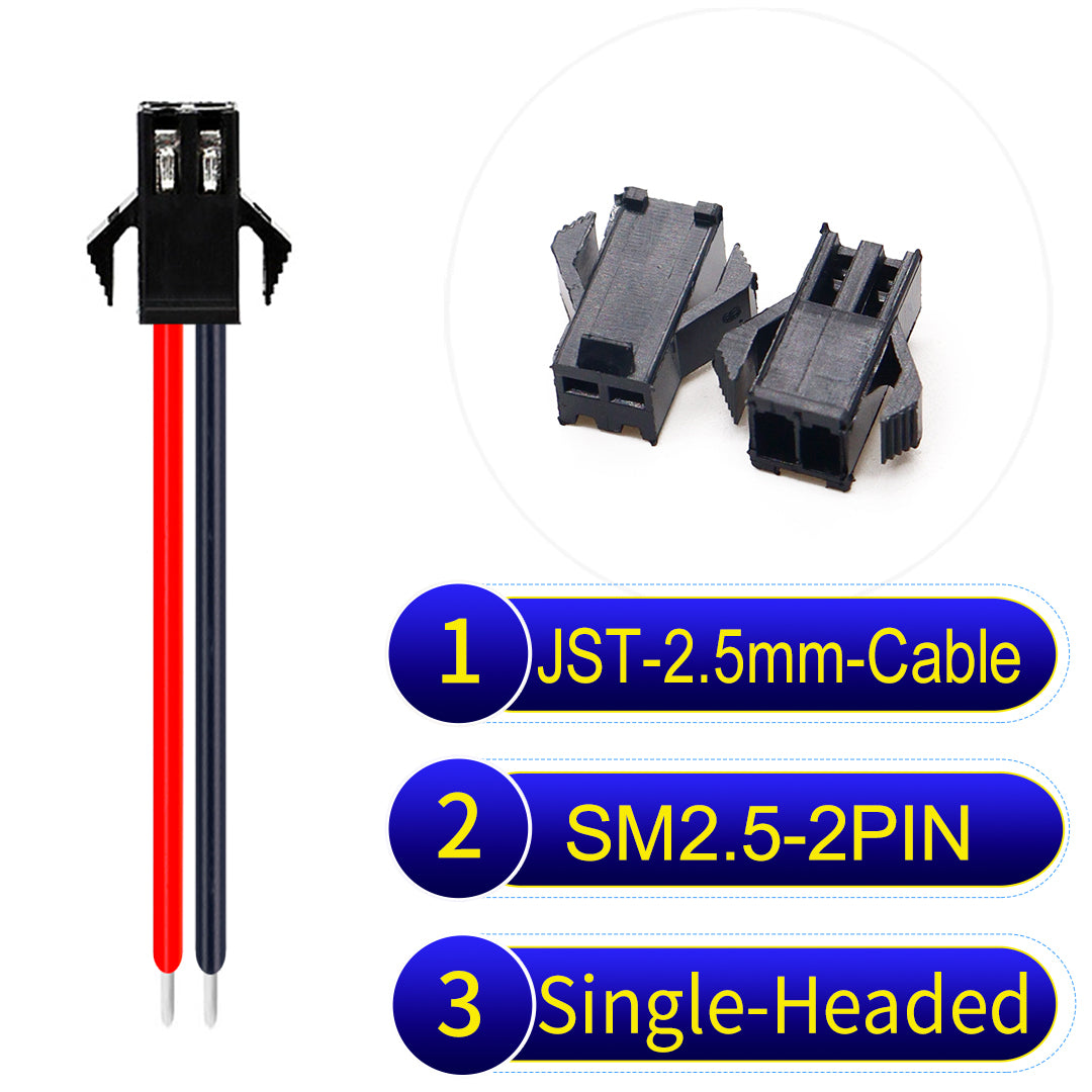 JST SM2.54 2Pin Single-Headed cable, 2.54mm pitch, UL1007-certified, designed for LED lighting, power modules, and industrial applications.