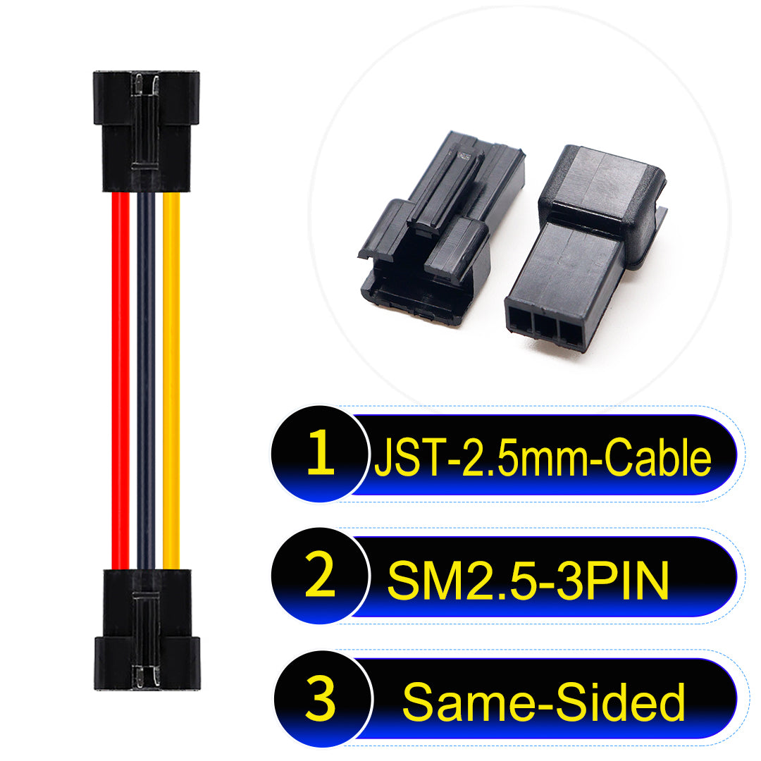 JST SM2.54 3Pin Female Same-Side-Head cable, 2.54mm pitch, UL1007-certified, designed for LED lighting, power modules, and industrial applications.