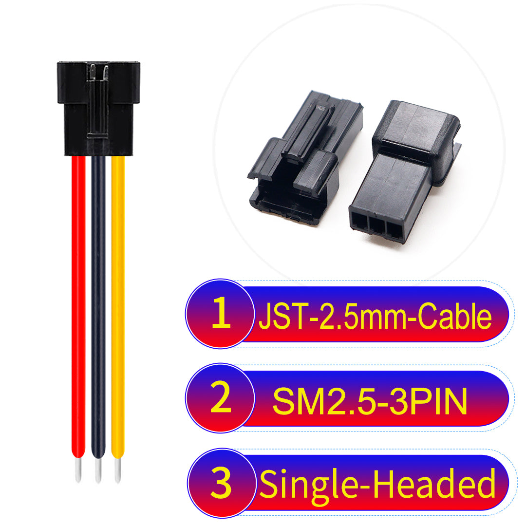 JST SM2.54 3Pin Female Single-Headed cable, 2.54mm pitch, UL1007-certified, designed for LED lighting, power modules, and industrial applications.