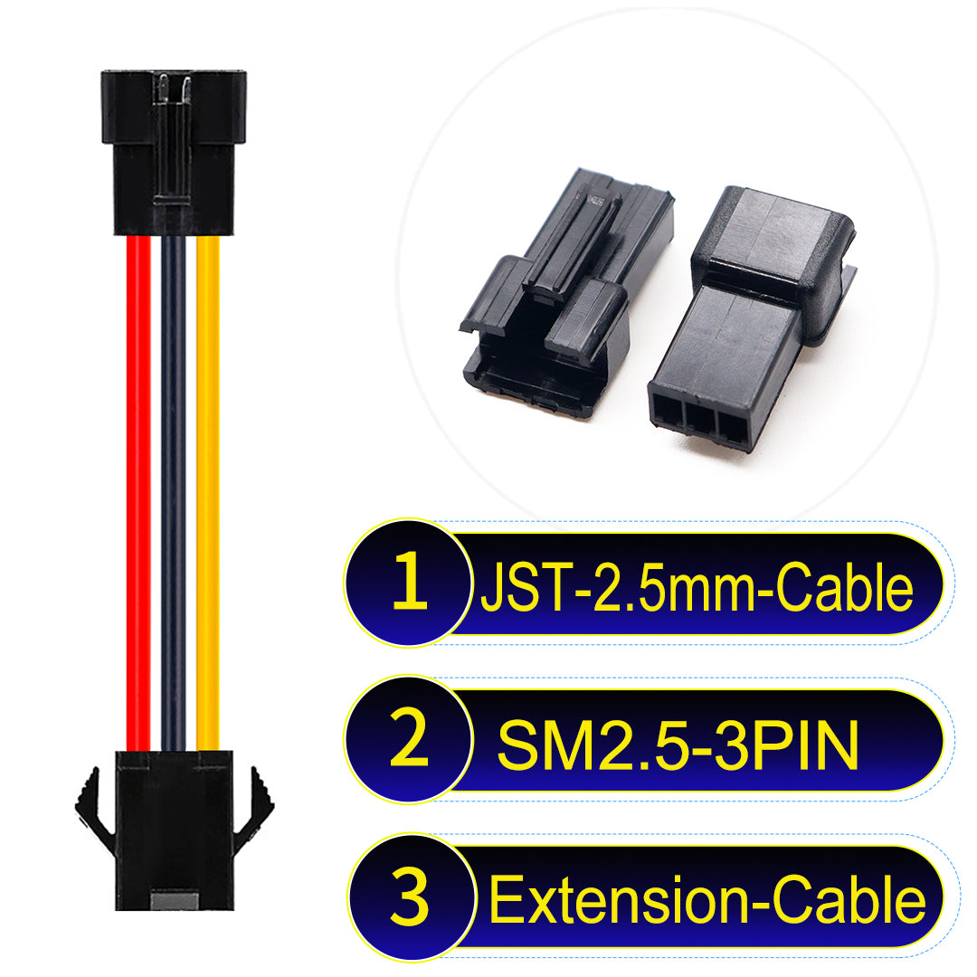 JST SM2.54 3Pin Male Female Extension Cable, 2.54mm pitch, UL1007-certified, designed for LED lighting, power modules, and industrial applications.