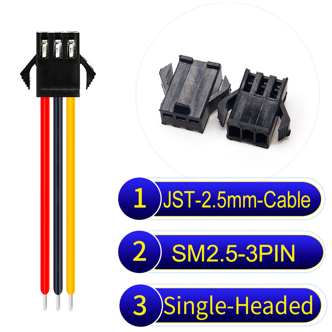 JST SM2.54 3Pin Single-Headed cable, 2.54mm pitch, UL1007-certified, designed for LED lighting, power modules, and industrial applications.