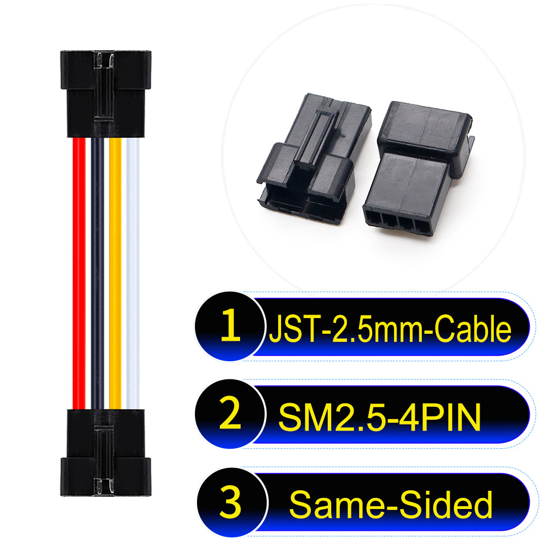 JST SM2.54 4Pin Female Same-Side-Head cable, 2.54mm pitch, UL1007-certified, designed for LED lighting, power modules, and industrial applications.