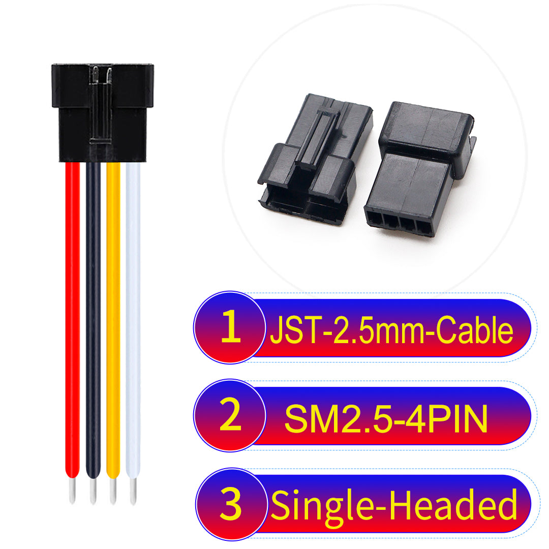 JST SM2.54 4Pin Female Single-Headed cable, 2.54mm pitch, UL1007-certified, designed for LED lighting, power modules, and industrial applications.