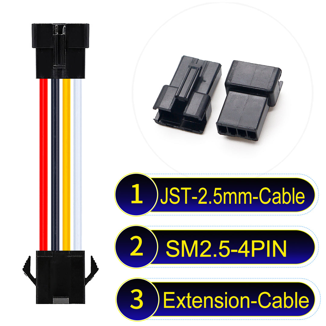 JST SM2.54 4Pin Male Female Extension Cable, 2.54mm pitch, UL1007-certified, designed for LED lighting, power modules, and industrial applications.