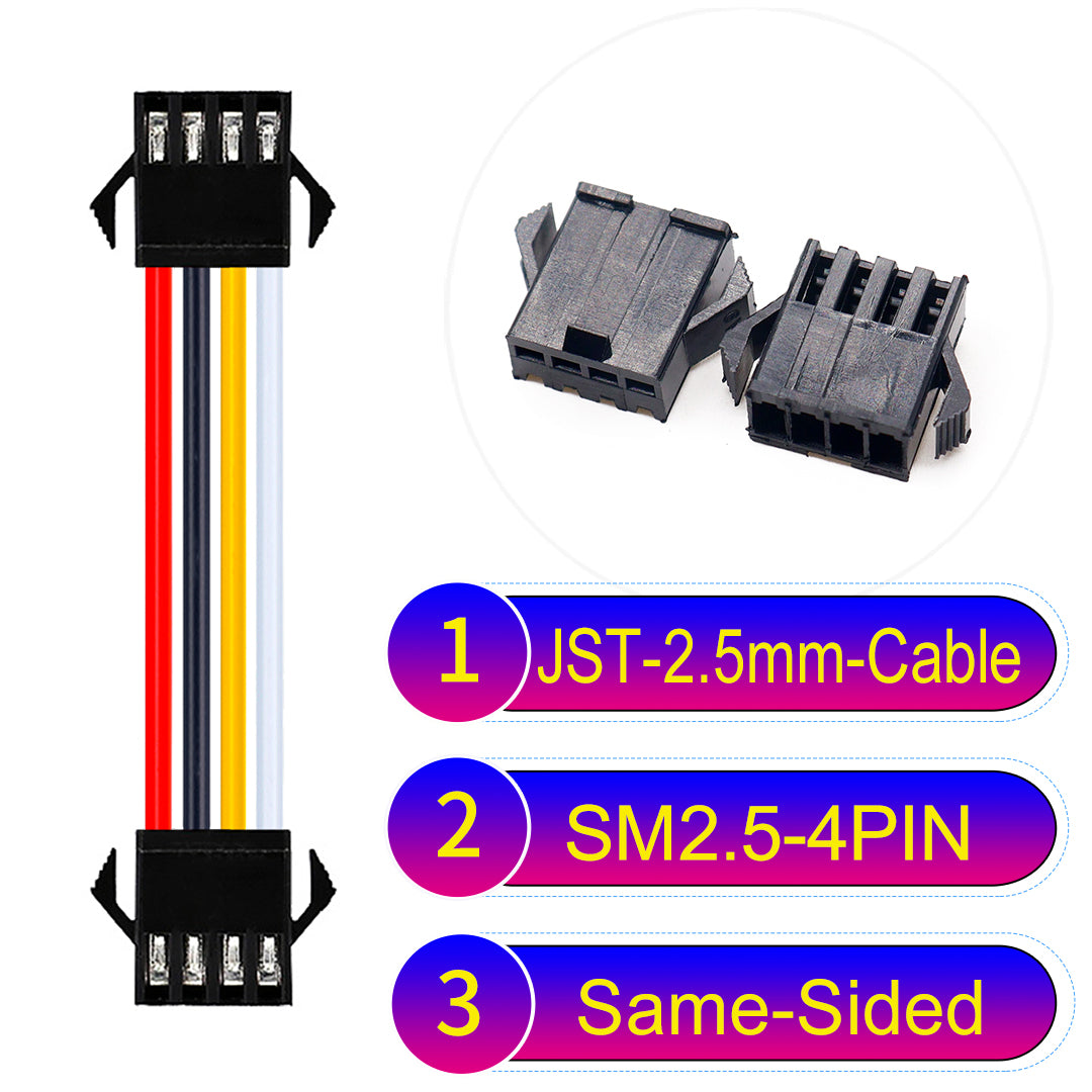 JST SM2.54 4Pin Male Same-Side-Head Cable, 2.54mm pitch, UL1007-certified, designed for LED lighting, power modules, and industrial applications.
