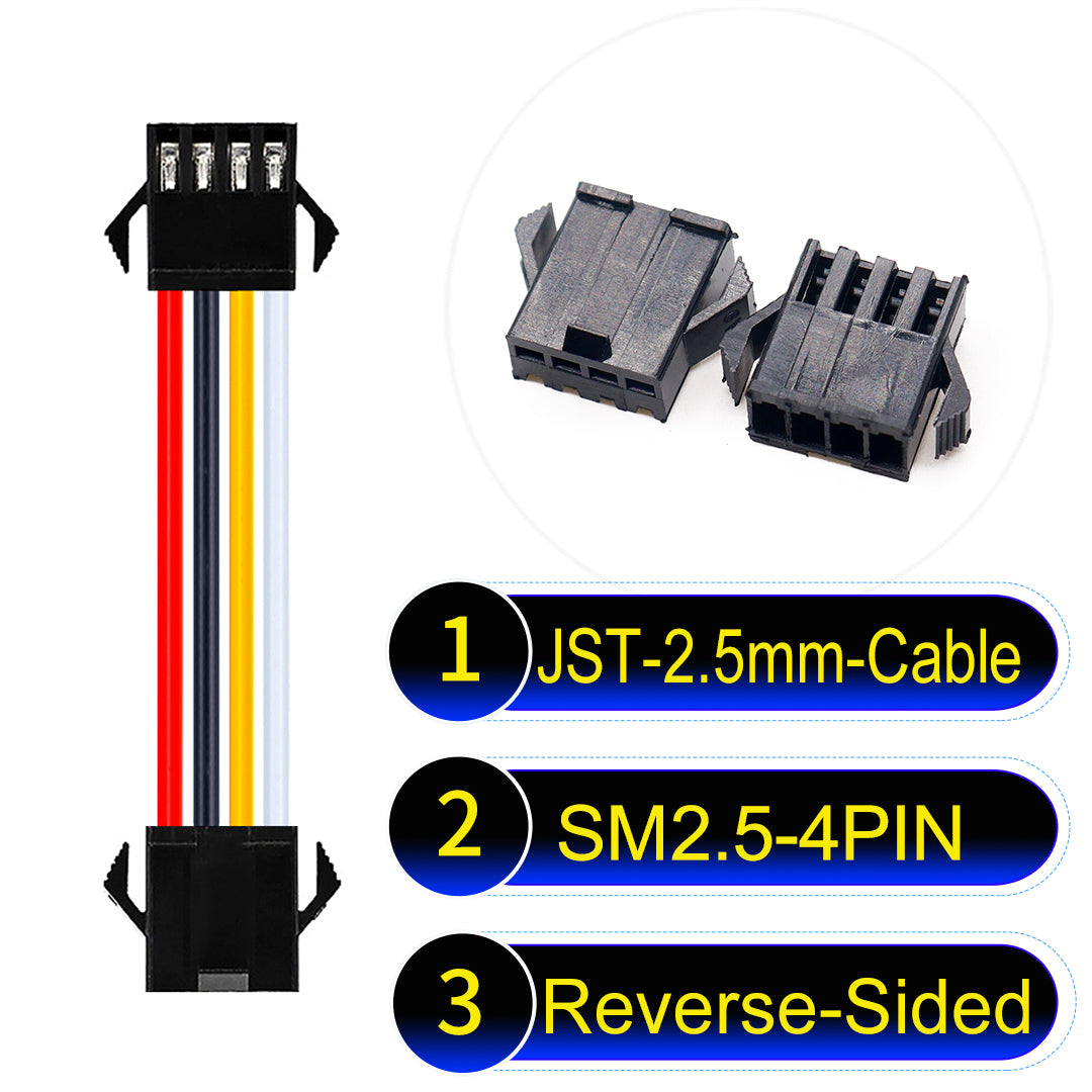 JST SM2.54 4Pin Reverse-Side-Head cable, 2.54mm pitch, UL1007-certified, designed for LED lighting, power modules, and industrial applications.