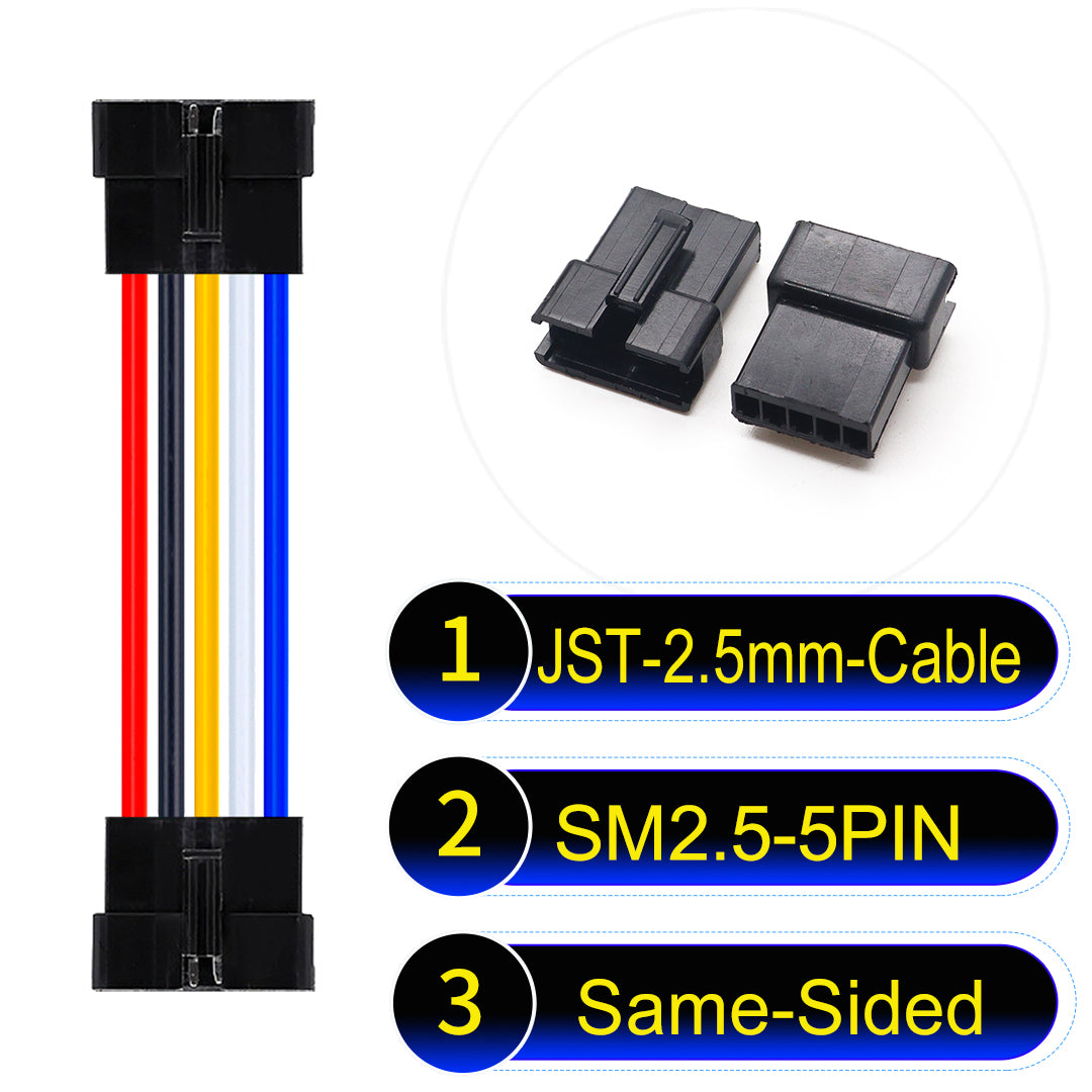 JST SM2.54 5Pin Female Same-Side-Head cable, 2.54mm pitch, UL1007-certified, designed for LED lighting, power modules, and industrial applications.