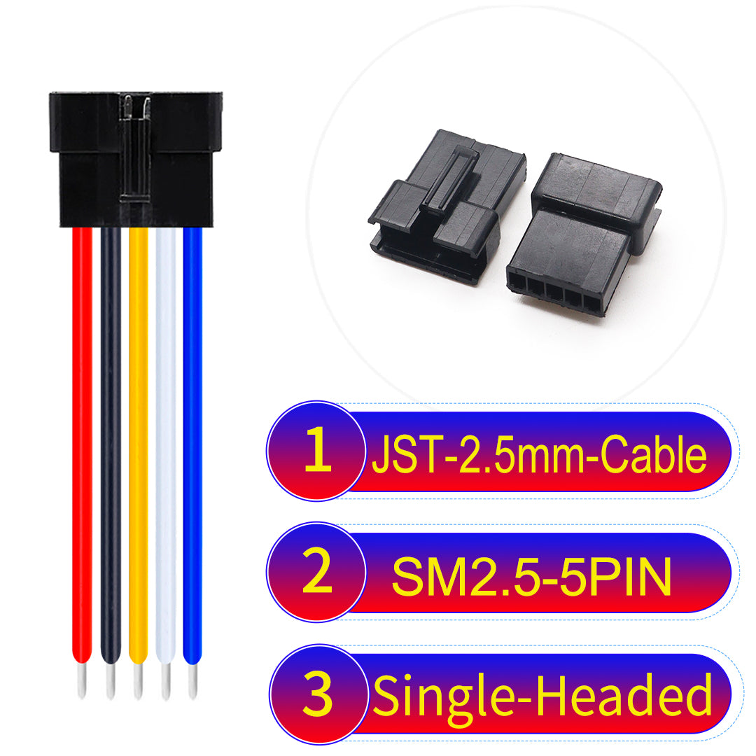 JST SM2.54 5Pin Female Single-Headed cable, 2.54mm pitch, UL1007-certified, designed for LED lighting, power modules, and industrial applications.