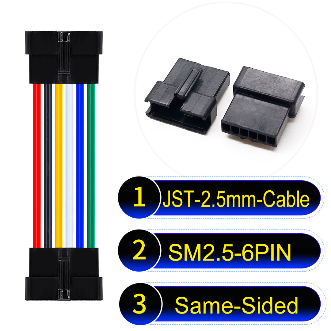 JST SM2.54 6Pin Female Same-Side-Head cable, 2.54mm pitch, UL1007-certified, designed for LED lighting, power modules, and industrial applications.