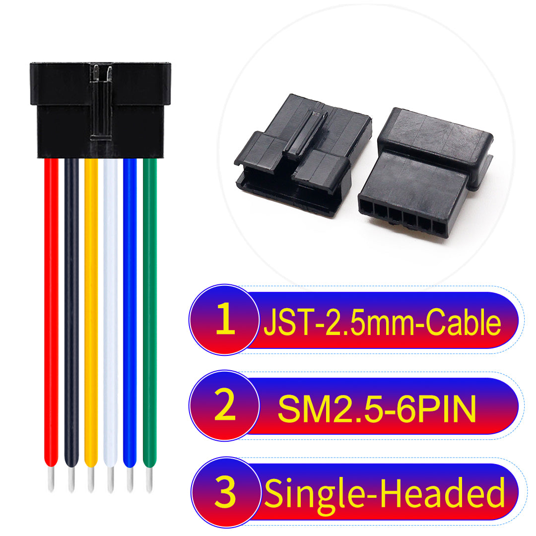 JST SM2.54 6Pin Female Single-Headed cable, 2.54mm pitch, UL1007-certified, designed for LED lighting, power modules, and industrial applications.