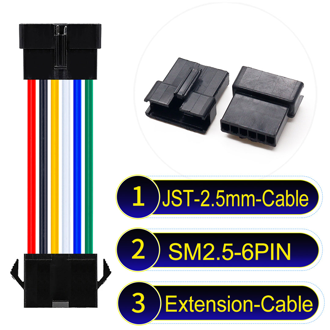 JST SM2.54 6Pin Male Female Extension Cable, 2.54mm pitch, UL1007-certified, designed for LED lighting, power modules, and industrial applications.