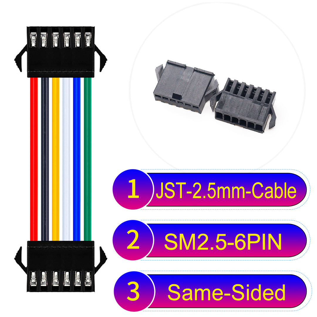 JST SM2.54 6Pin Male Same-Side-Head Cable, 2.54mm pitch, UL1007-certified, designed for LED lighting, power modules, and industrial applications.