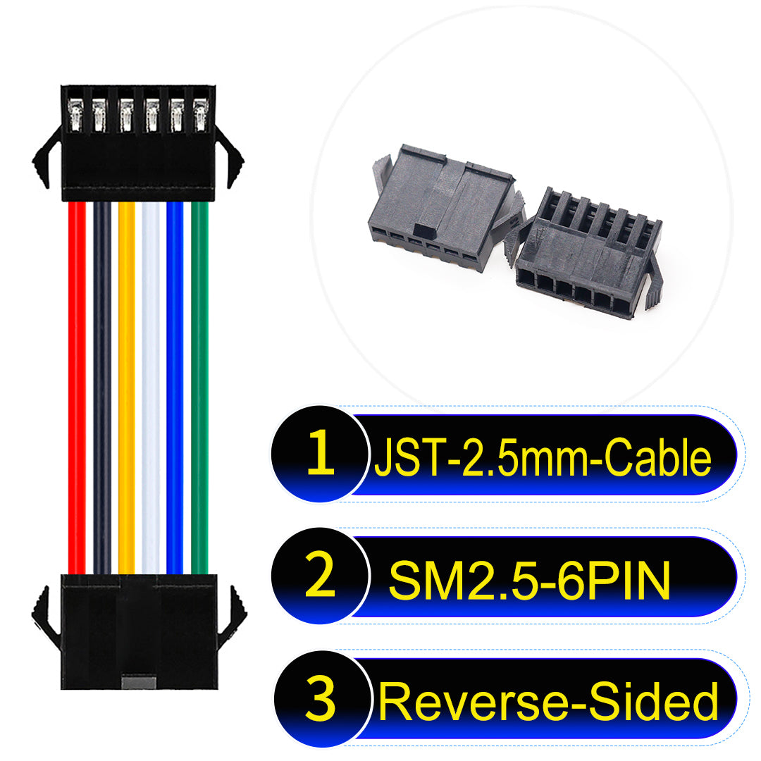 JST SM2.54 6Pin Reverse-Side-Head cable, 2.54mm pitch, UL1007-certified, designed for LED lighting, power modules, and industrial applications.