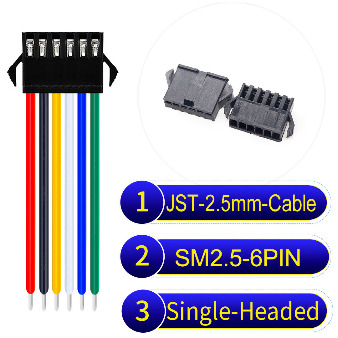 JST SM2.54 6Pin Single-Headed cable, 2.54mm pitch, UL1007-certified, designed for LED lighting, power modules, and industrial applications.