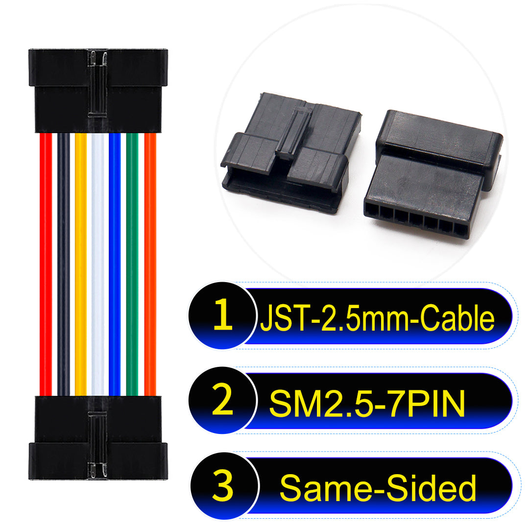 JST SM2.54 7Pin Female Same-Side-Head cable, 2.54mm pitch, UL1007-certified, designed for LED lighting, power modules, and industrial applications.