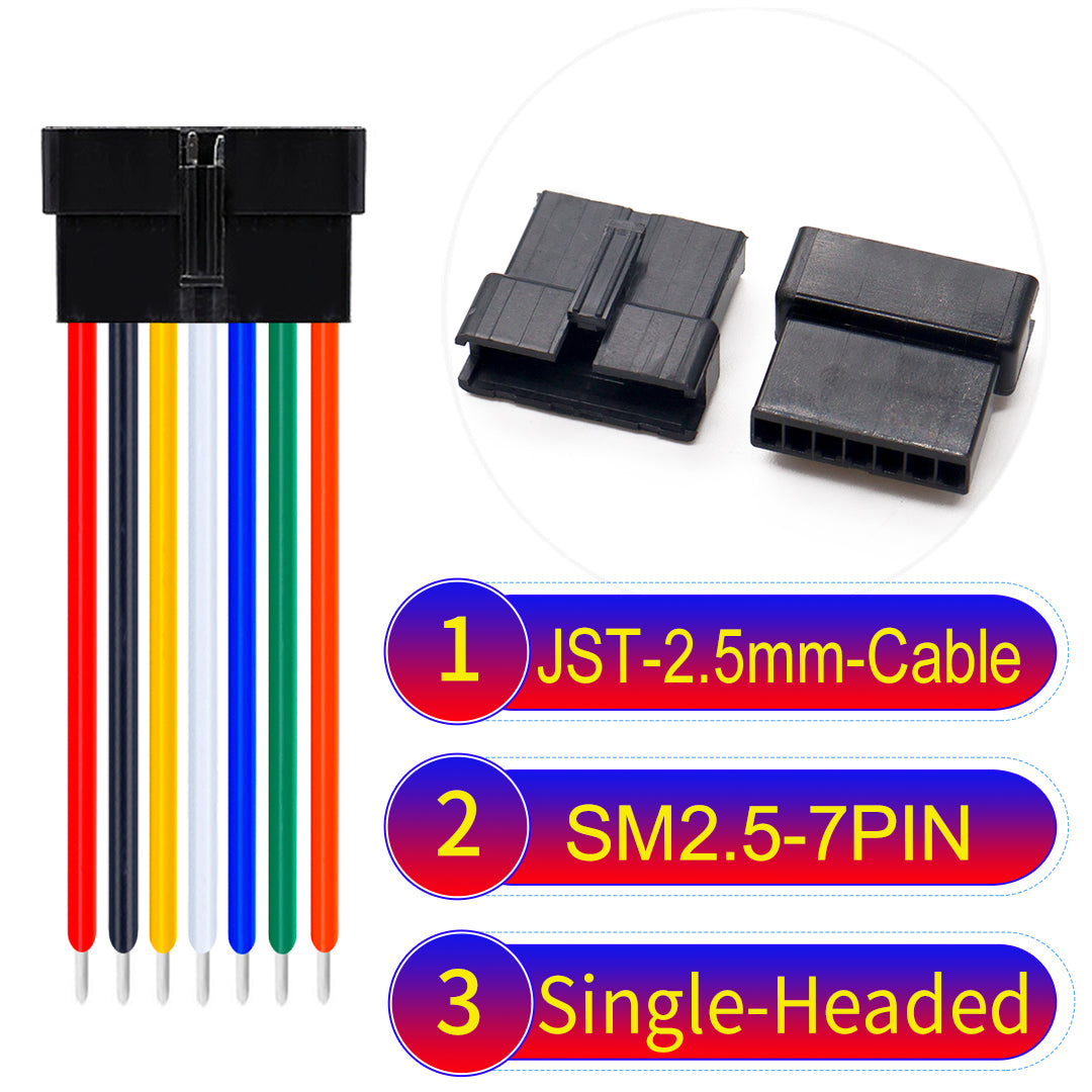 JST SM2.54 7Pin Female Single-Headed cable, 2.54mm pitch, UL1007-certified, designed for LED lighting, power modules, and industrial applications.