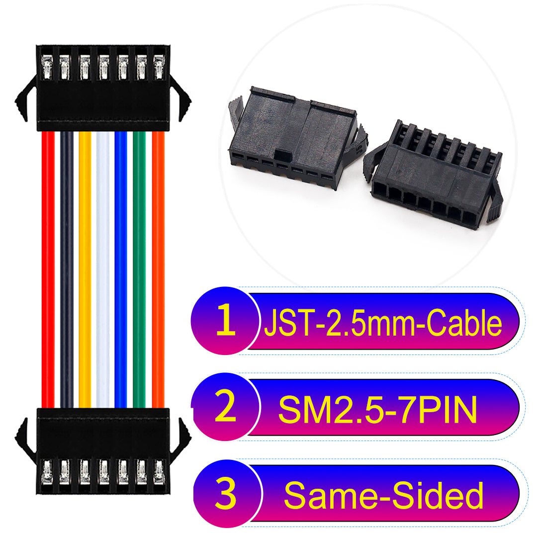 JST SM2.54 7Pin Male Same-Side-Head Cable, 2.54mm pitch, UL1007-certified, designed for LED lighting, power modules, and industrial applications.