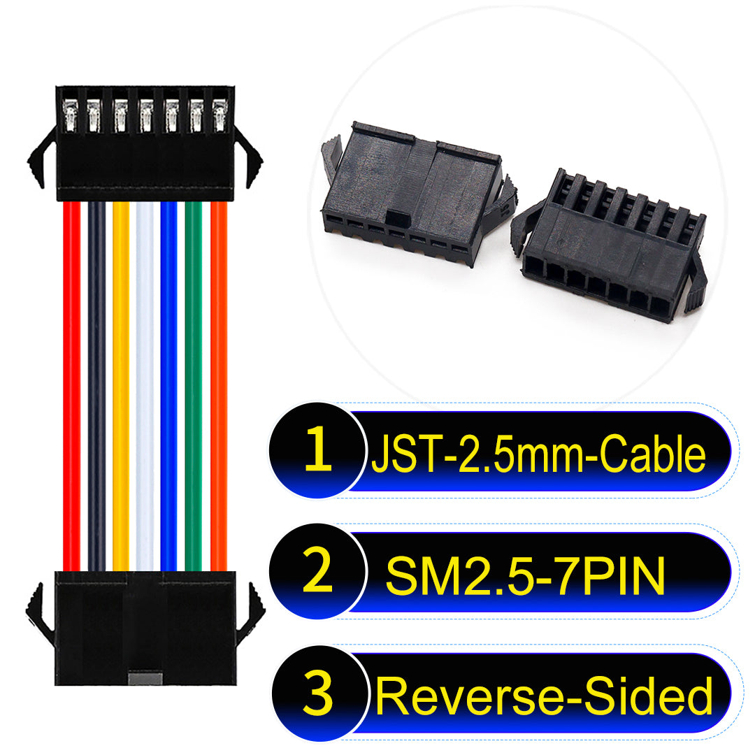 JST SM2.54 7Pin Reverse-Side-Head cable, 2.54mm pitch, UL1007-certified, designed for LED lighting, power modules, and industrial applications.