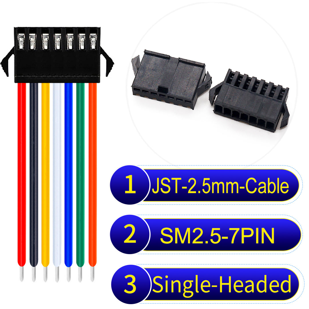 JST SM2.54 7Pin Single-Headed cable, 2.54mm pitch, UL1007-certified, designed for LED lighting, power modules, and industrial applications.