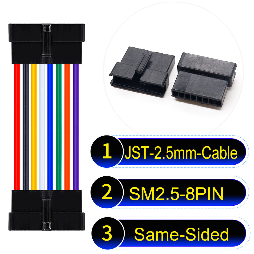 JST SM2.54 8Pin Female Same-Side-Head cable, 2.54mm pitch, UL1007-certified, designed for LED lighting, power modules, and industrial applications.