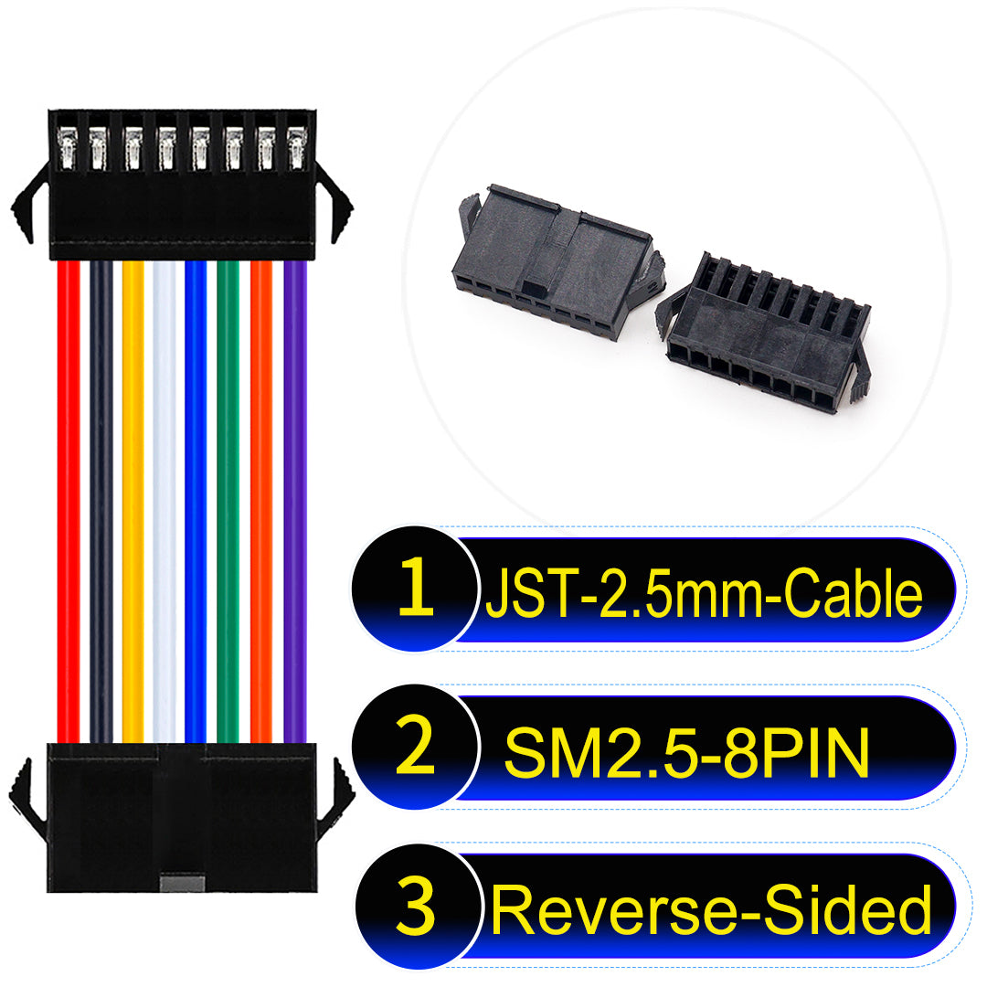 JST SM2.54 8Pin Reverse-Side-Head cable, 2.54mm pitch, UL1007-certified, designed for LED lighting, power modules, and industrial applications.
