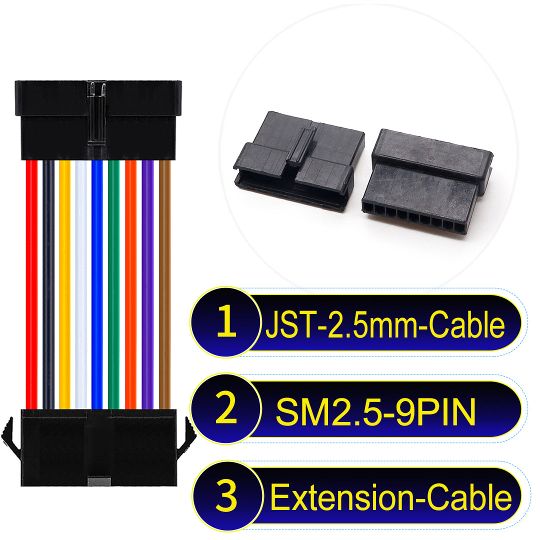 JST SM2.54 9Pin Male Female Extension Cable, 2.54mm pitch, UL1007-certified, designed for LED lighting, power modules, and industrial applications.