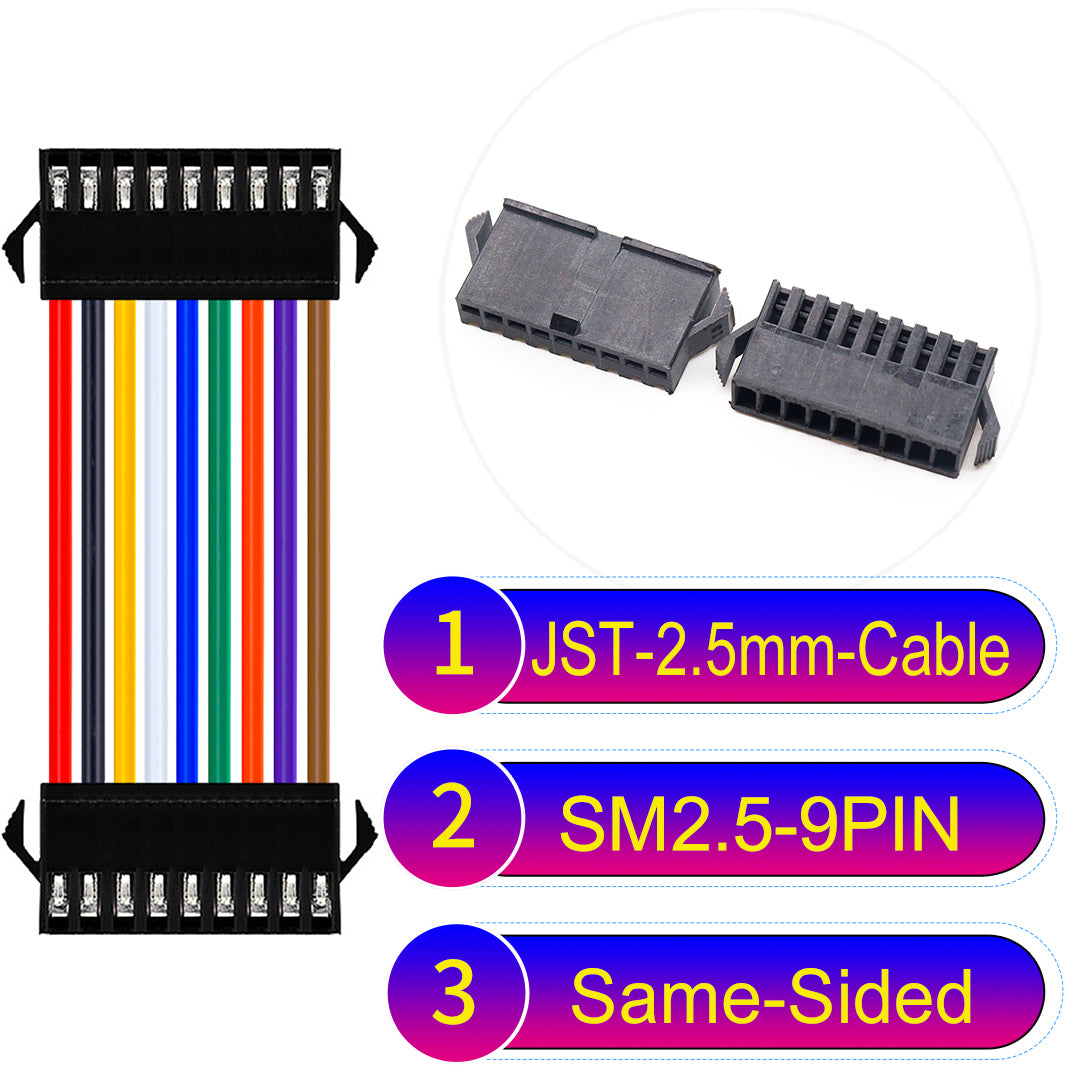 JST SM2.54 9Pin Male Same-Side-Head Cable, 2.54mm pitch, UL1007-certified, designed for LED lighting, power modules, and industrial applications.