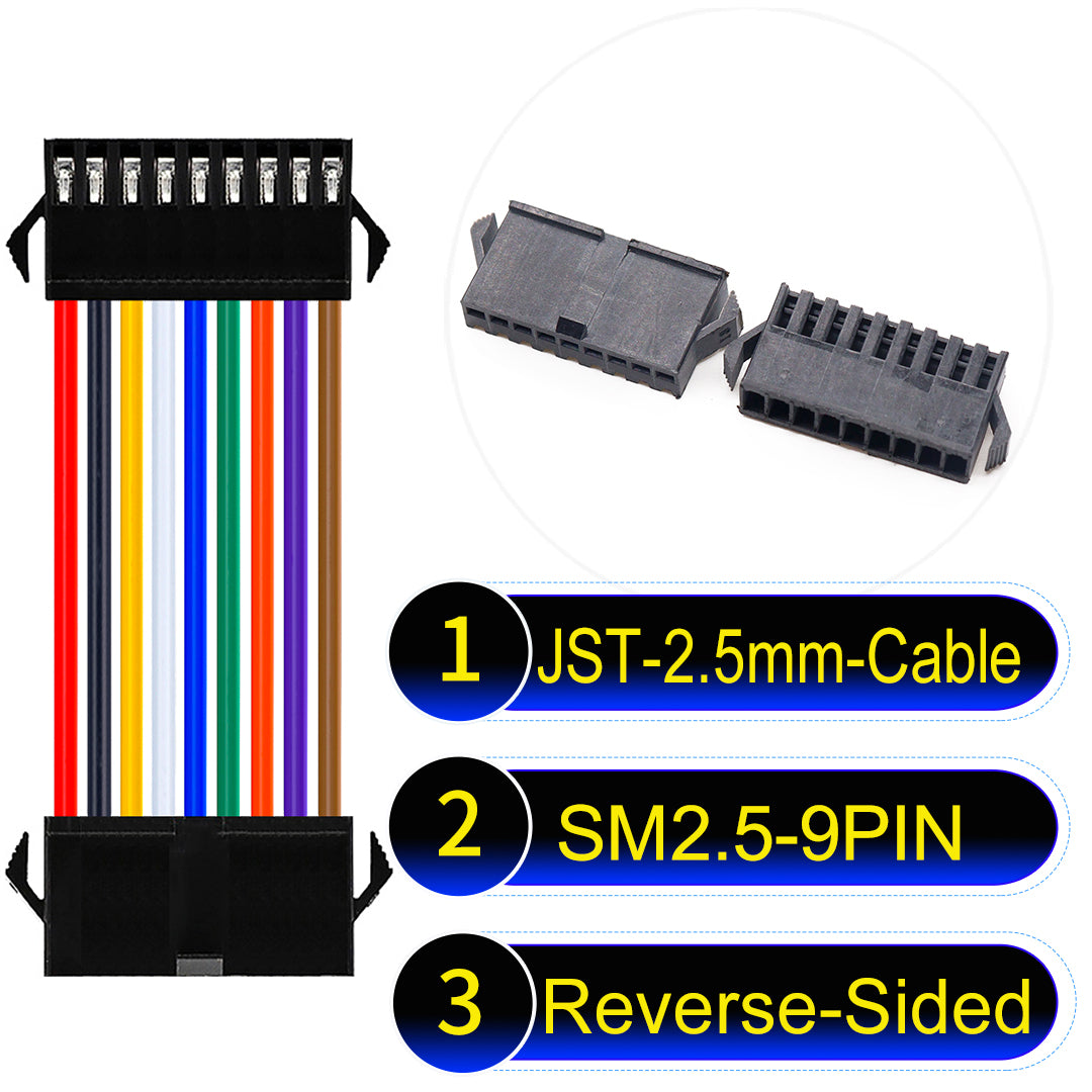 JST SM2.54 9Pin Reverse-Side-Head cable, 2.54mm pitch, UL1007-certified, designed for LED lighting, power modules, and industrial applications.