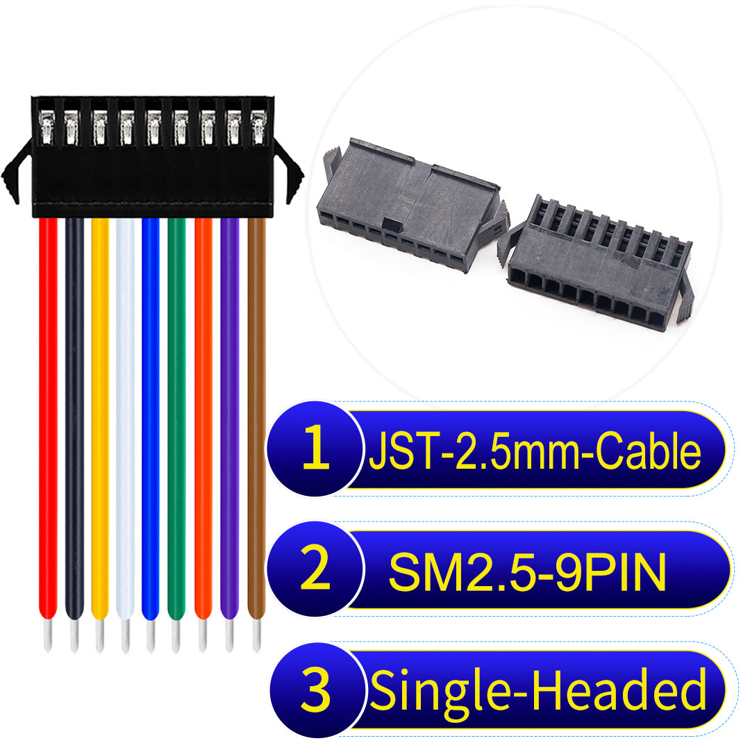 JST SM2.54 9Pin Single-Headed cable, 2.54mm pitch, UL1007-certified, designed for LED lighting, power modules, and industrial applications.