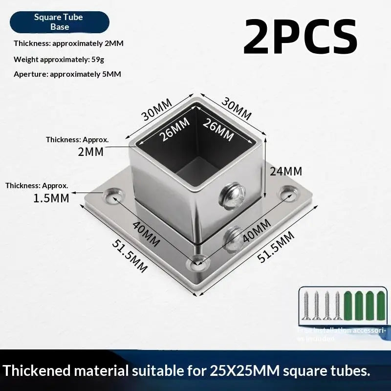 Flange Base Stainless Steel Square Tube Connector 25/30/35mm Corner Joint