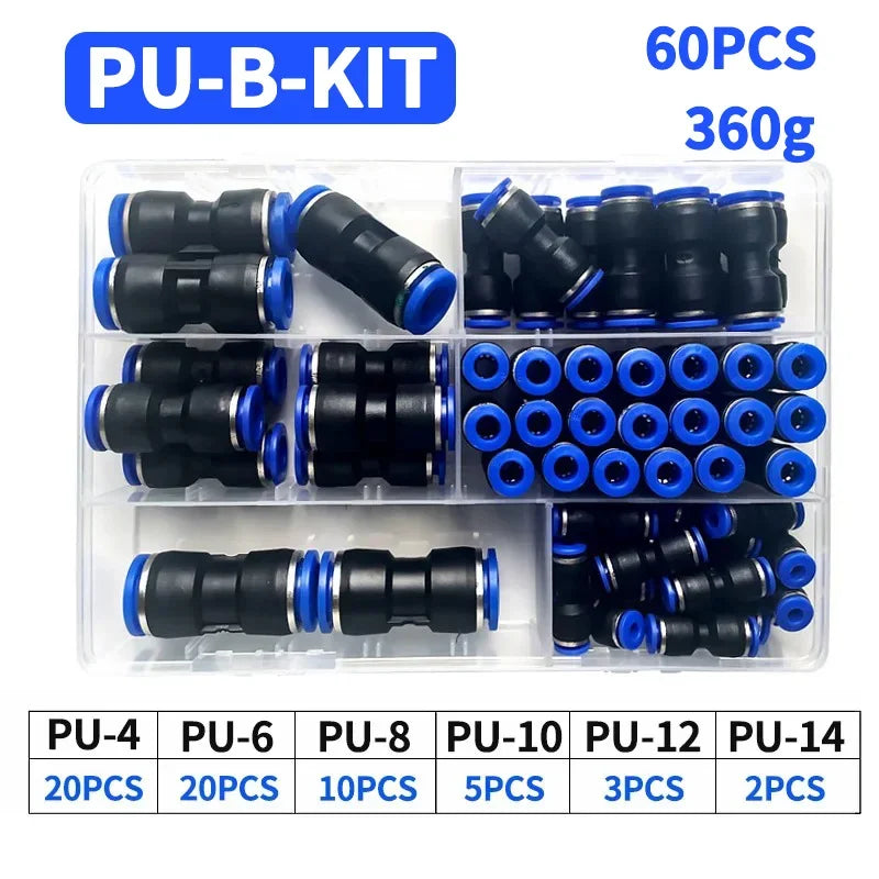 PU Pneumatic Fittings Kit 23-100PCS Air Straight Quick Release Connector for PU4 PU6 PU8 PU14 4/6/8/10MM
