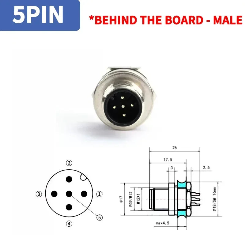 M12 4Pin 5 8Pin Sensor Connector Panel Back Mount Waterproof Flange Socket Threaded Coupling Male Female A Code Connectors