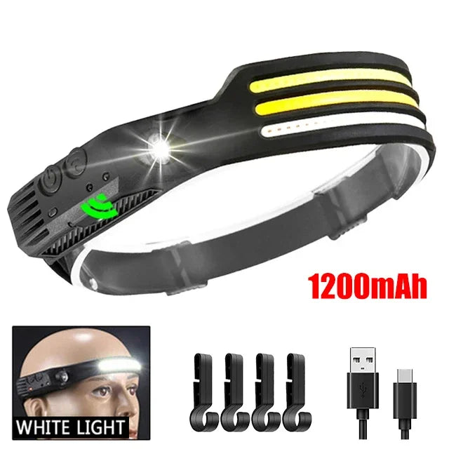COB LED Headlamp USB Rechargeable Sensor Headlight
