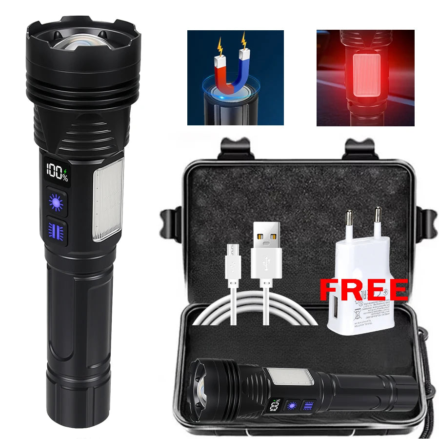 Outdoor Rechargeable RGB Led Flashlight Zoomable Torch Strong Light 11 Mode Tactical Lamp for Camping Fishing Emergency Lantern
