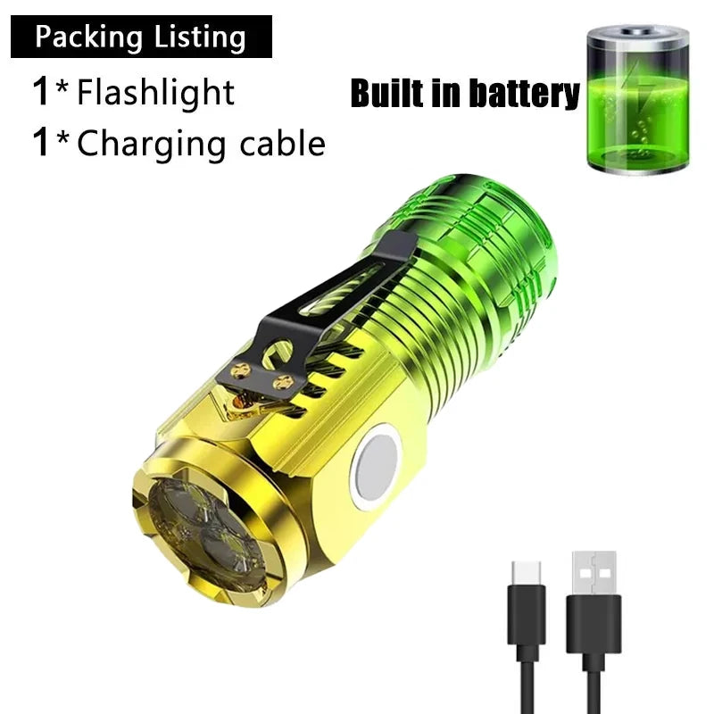Super Bright 3LED Mini Flashlight Portable Pen Clip Lamp Built-in Battery USB Rechargable Torch With Tail Magnet Emergency Lamp
